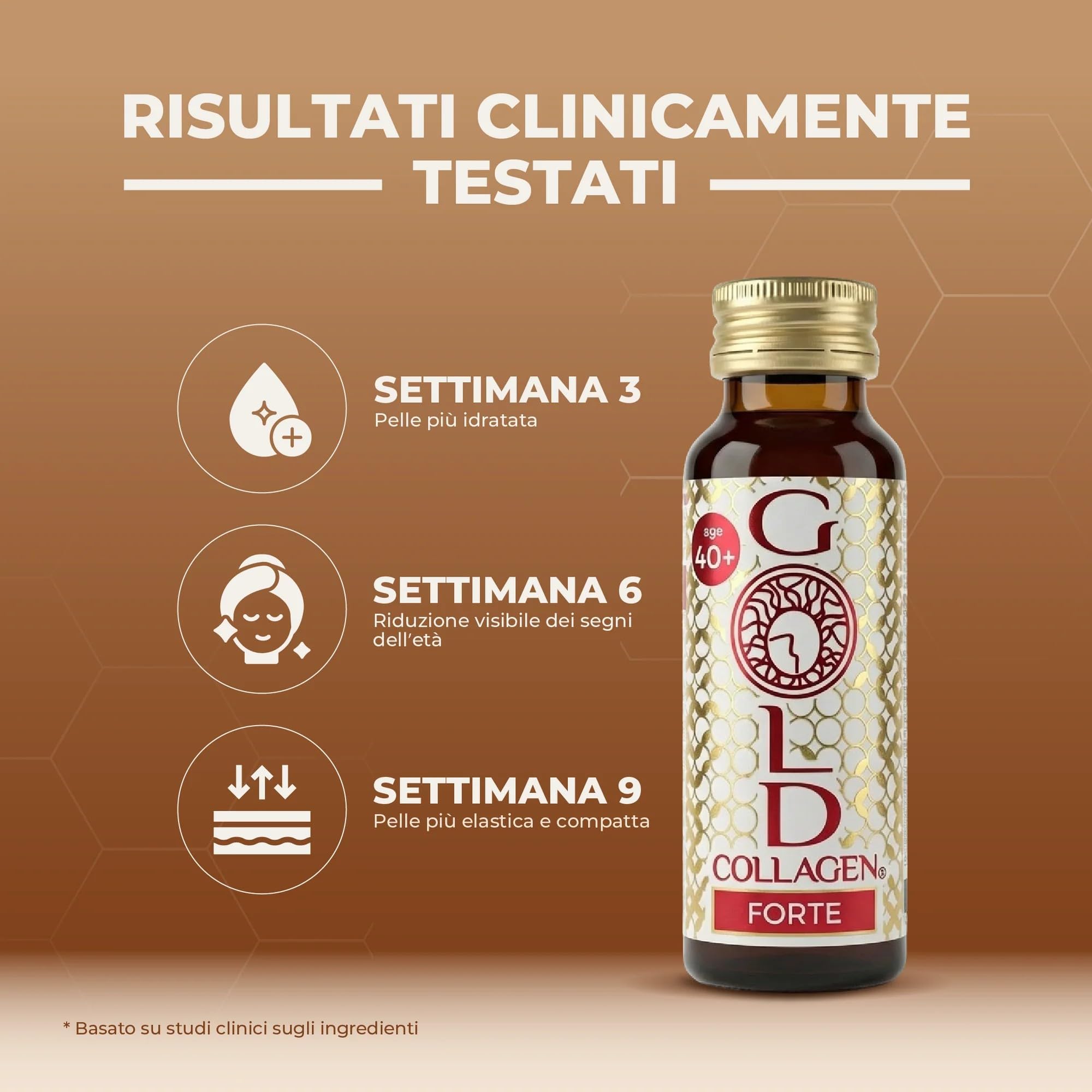 GOLD COLLAGEN Forte - Collagene Integratore Antirughe Antiossidante con Biotina Crescita Capelli, Pelle Unghie e Sistema Immunitario, Vitamina C, Collagene Marino con Acido Ialuronico, 1 Pack 10x50 ml