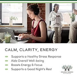 Ashwagandha Capsules, 120 Count (500mg Extract 20:1 Potency) Adaptogen Stress Relief by Double Wood