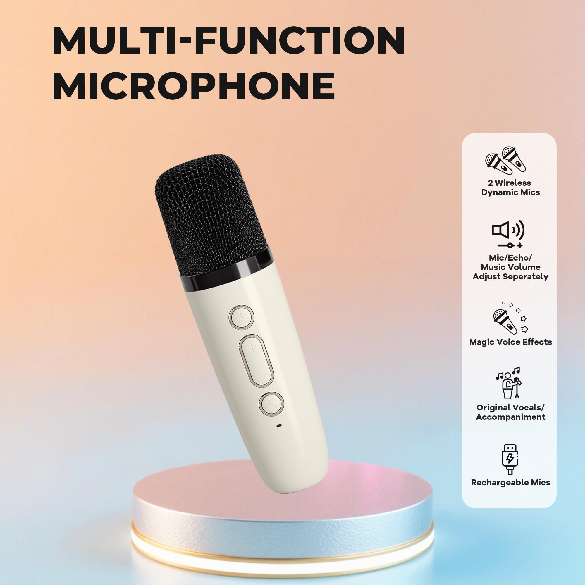 Ankuka Karaoke per Bambini Karaoke con Microfono Karaoke Cassa Bluetooth con 1 Microfono, Regalo Bambina Giochi Bimba Regalo Compleanno per 3, 4, 5, 6, 7, 8, 9,10,11,12+ Anni (Beige)