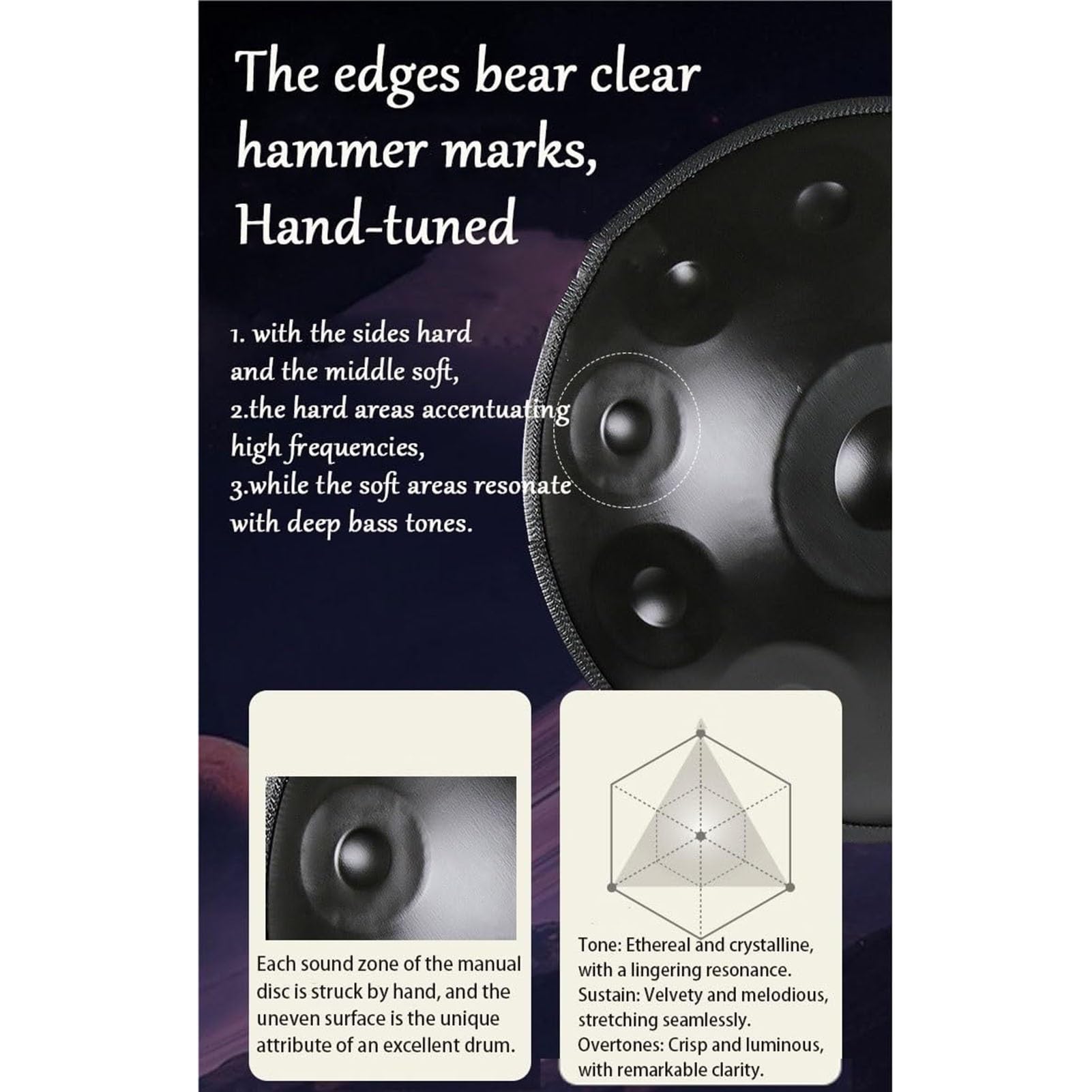 Tambor Handpan de Acero de 22 Pulgadas, Juego de 9, 10 y 12 Notas, 432 Hz. Percusión Artesanal para Adultos, Ideal para conciertos de Yoga y producción de Audio (B, 12 Notas, 432 H