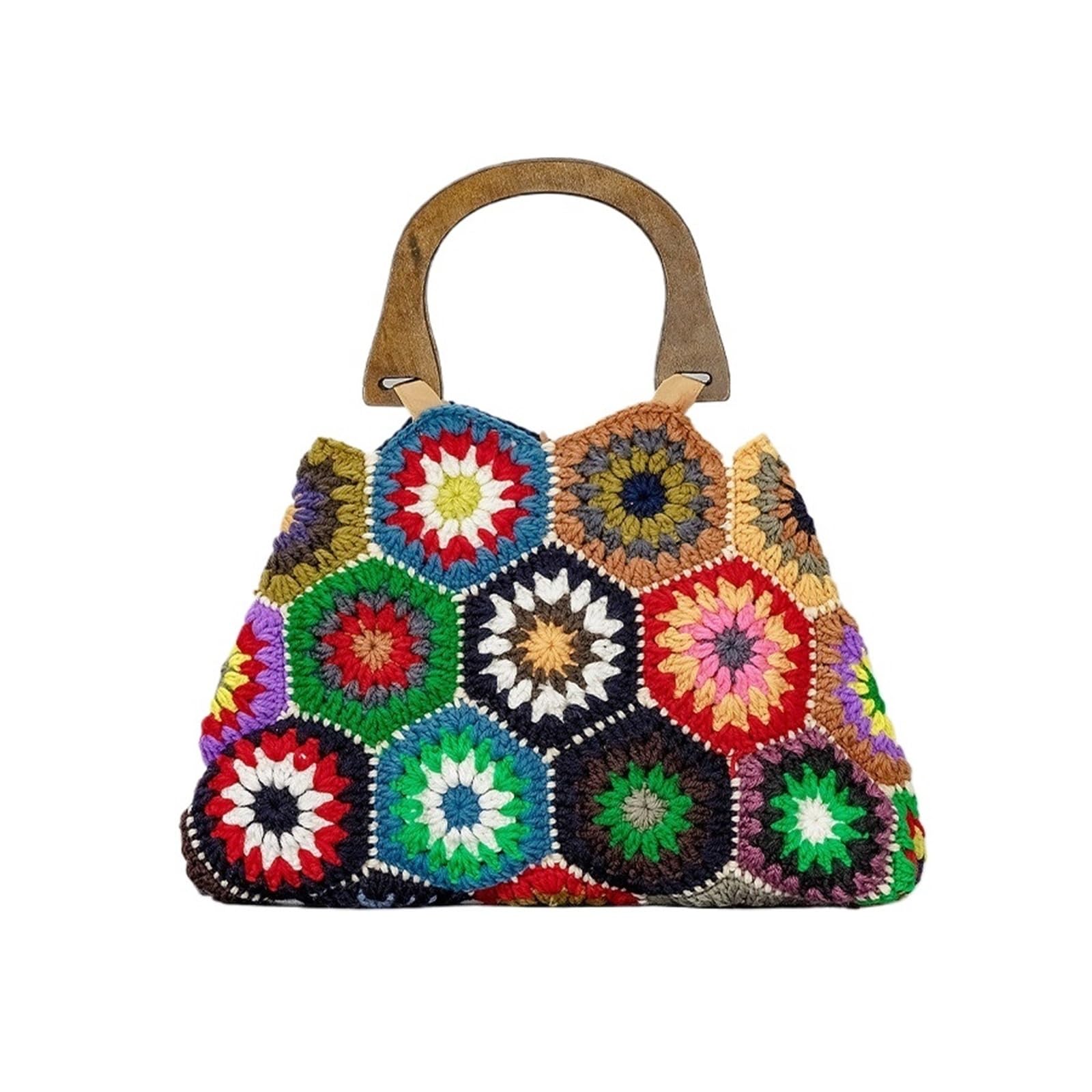 Bolso De Ganchillo Bolsos de hombro coloridos, tejidos a crochet, con flores clásicas y cuadradas de moda hechos a mano