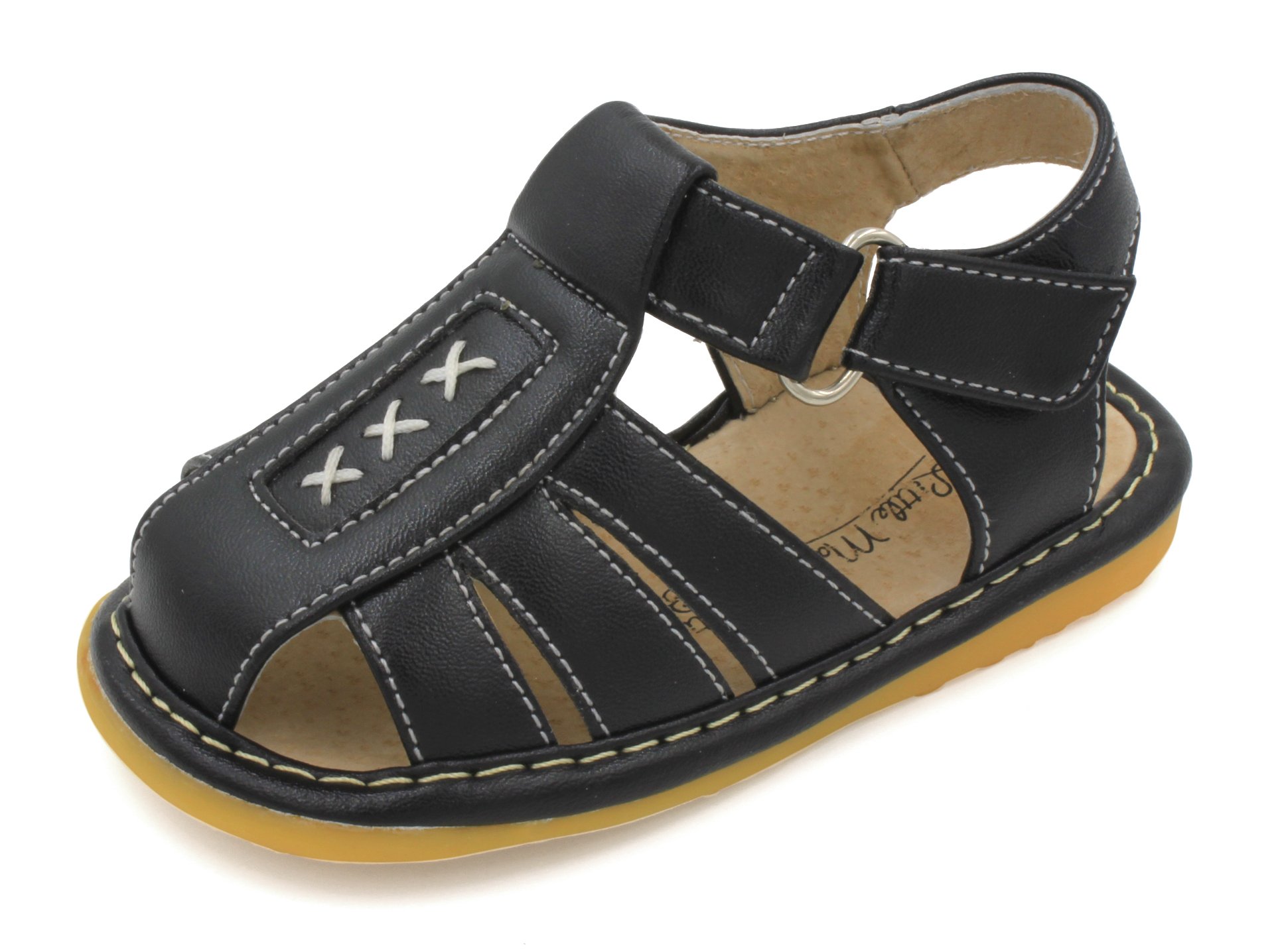 Squeaky Shoes | Brown, Black or Navy Blue Criss-Cross Toddler Boy Sandals | Premium Quality (Removable Squeakers)