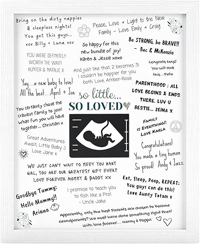 Marco para libro de invitados para baby shower (se adapta a bebés individuales o gemelos), marco de fotos con sonograma para firmar, marco de fotos