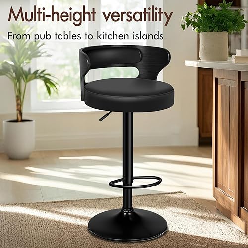 Miniatura 7 de Juego de 2 taburetes de bar, taburetes de bar giratorios de altura ajustable para encimera de cocina, modernas sillas de bar tapizadas de piel