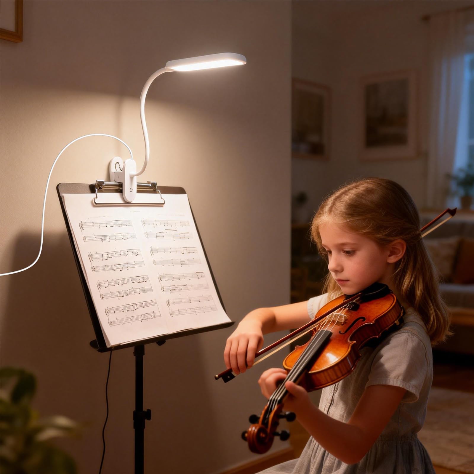 Aigostar Lampa do Czytania z Klipsem - Lampka Nocna LED Zasilana USB (Bez Baterii), 3 Poziomy Jasności, Elastyczne Ramię 360°, Ochrona Oczu 4000K, Idealna do Łóżka i Biurka, Biały
