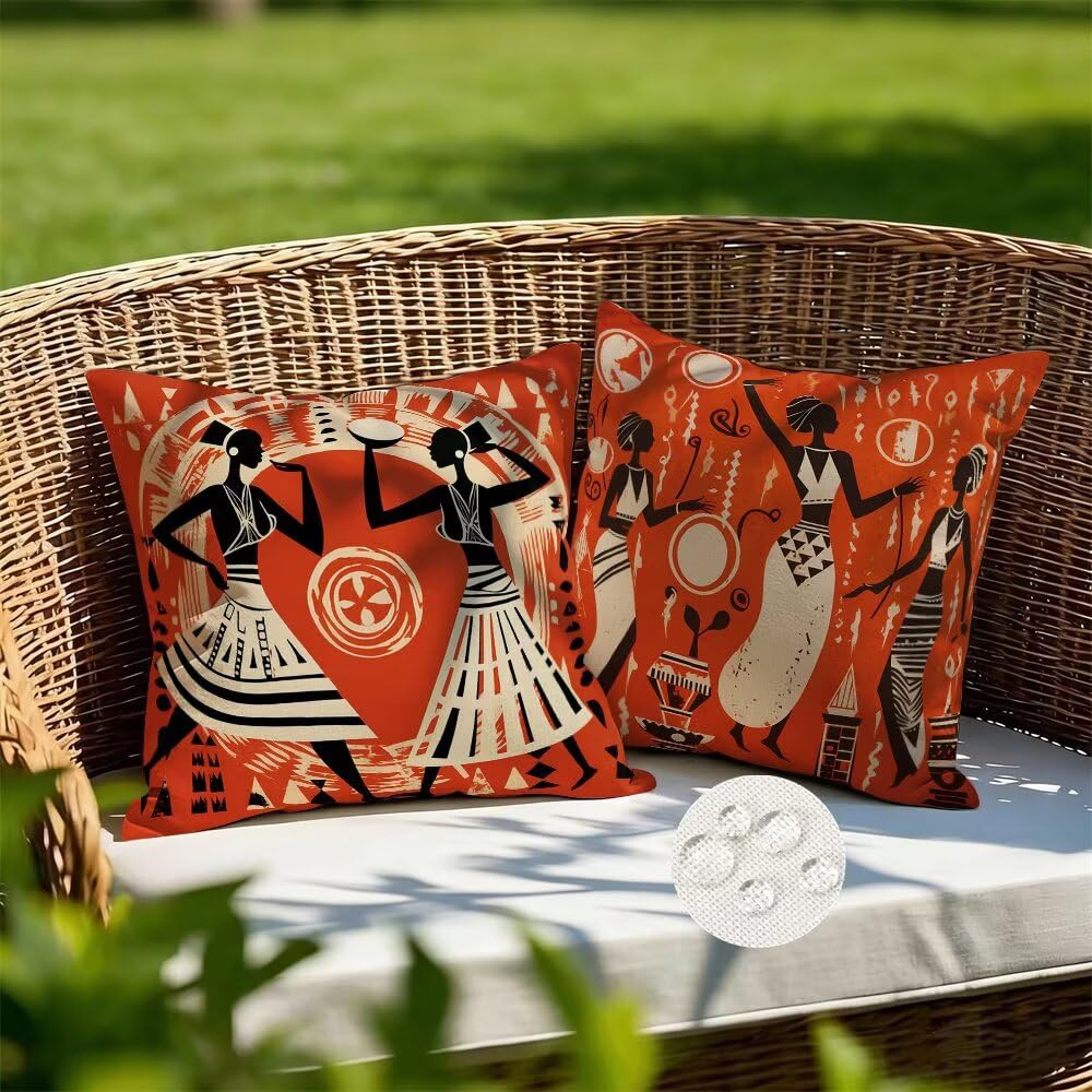 Outdoor Cushions Waterproof Orange Cushion Covers 70cm x 70cm Set of 2 African Garden Cushions Vintage Cushion Cover Decorative Pillows Linen Throw Pillow Case for Couch Sofa Garden Furniture (IU235)