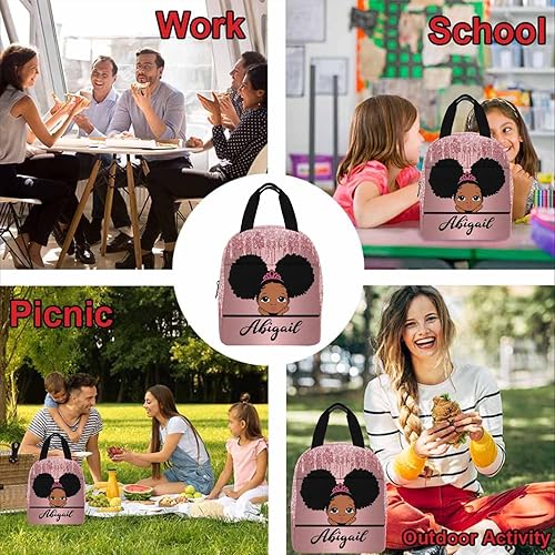 Miniatura 5 de Lonchera personalizada para niños con nombre, diseño de princesa rojo brillante, aislada con 2 bolsillos, bonita lonchera para niños, niñas, bolsas
