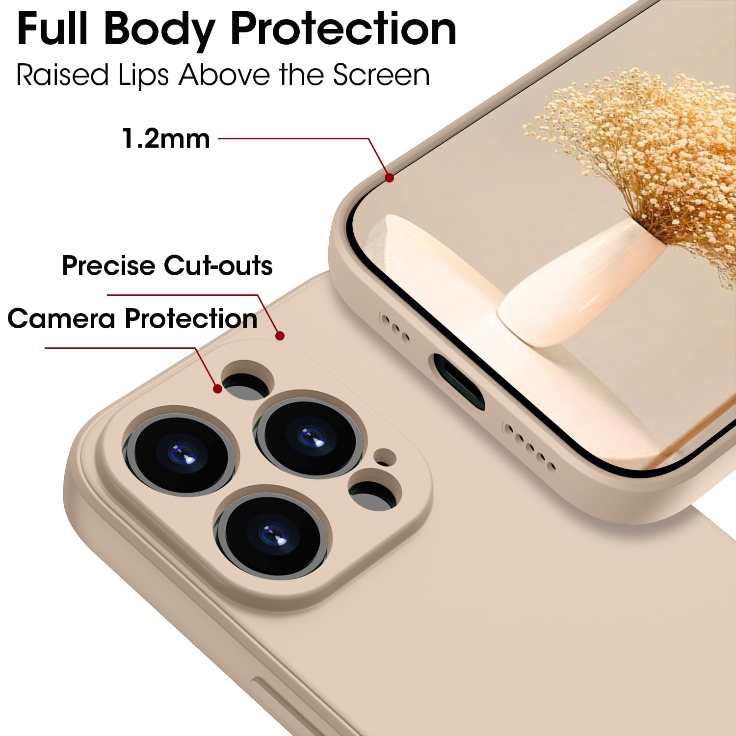 KPPIT iPhone 15 Pro Max Silicone Case 6.7-Inch,Shockproof Cover with Microfiber Lining,Silky-Soft Touch Full-Body Protective Phone Case(Khaki) - Image 2