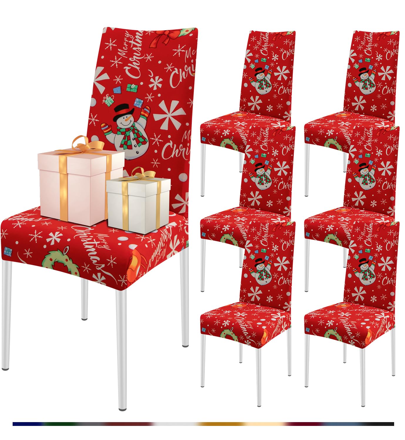 FIGOOO Coprisedie Natalizie con Schienale 6 Pezzi Xmas Coprisedia per Sala da Pranzo Spandex Fodera per Sedia da Cucina Coprisedia Decorativo Natalizio(Fiocchi di Neve,6pcs)