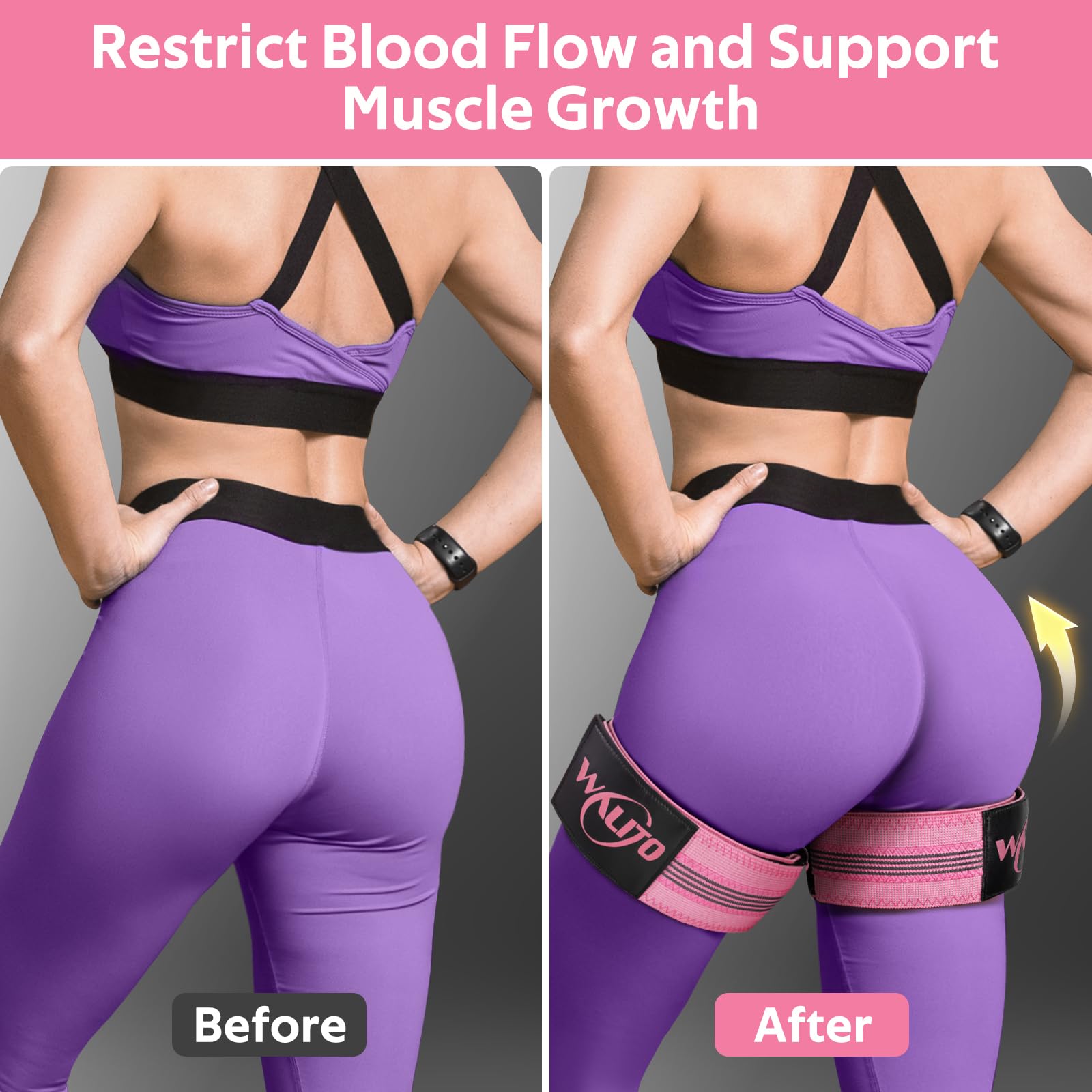 BFR - Bandas de glúteos para mujer, bandas de restricción de flujo sanguíneo con plan semanal para piernas, construcción de glúteos y cadera, bandas de oclusión para entrenamientos, las mejores bandas
