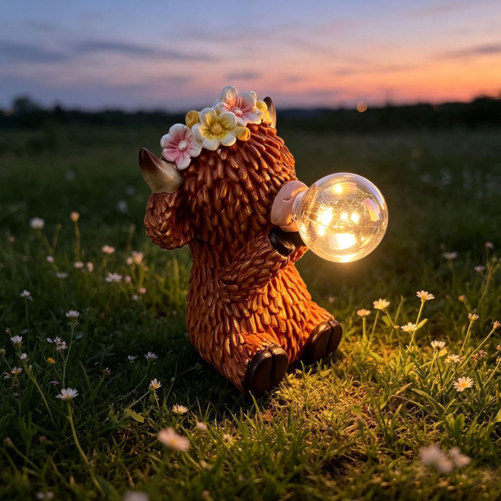 Estatua de vaca para jardín exterior | Figuras de animales solares de resina con luz solar e impermeables - Estatua para jardín interior y exterior - para alféizar de ventana, escritorio, balcón, por