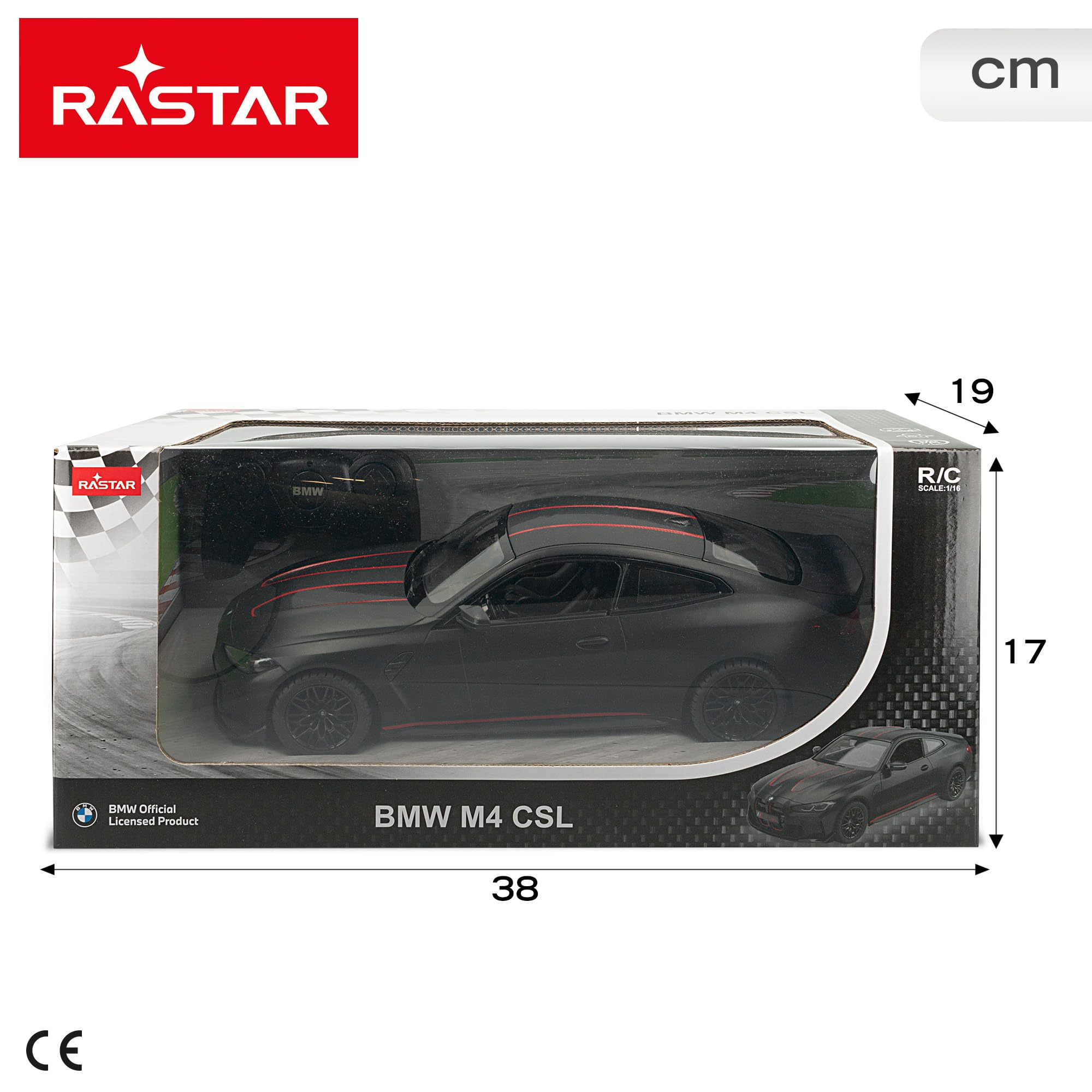 ColorBaby Rastar samochód zdalnie sterowany, BMW M4 CSL, oficjalna licencja, skala 1:16, ze światłem, matowy czarny, samochody zdalnie sterowane, pojazd zdalnie sterowany, pilot zdalnego sterowania,