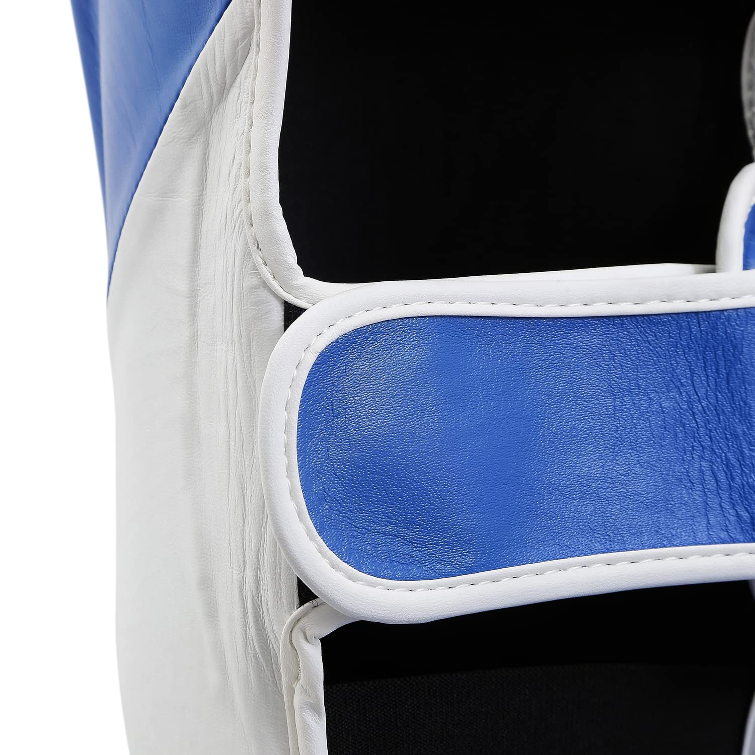 Playwell Premium Range Protège-tibias en cuir Pro Muay Thai K1 Bleu/blanc