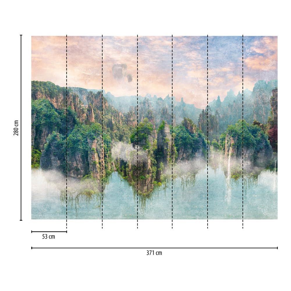 Livingwalls Fototapeta natura w kolorowej, zielonej, niebieskiej – wysokiej jakości tapeta flizelinowa 399081 z motywem na 3,71 m x 2,80 m – Made in Germany