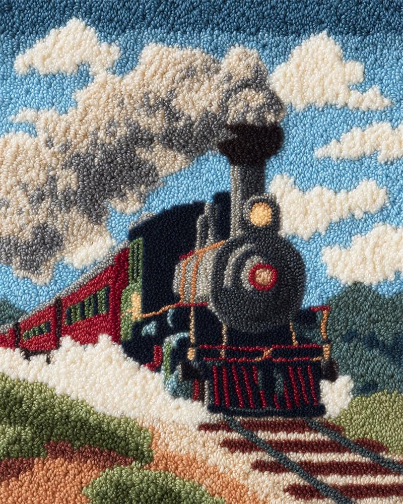 FWRTYCB Latch Hook Rug Kit Vintage Steam Train