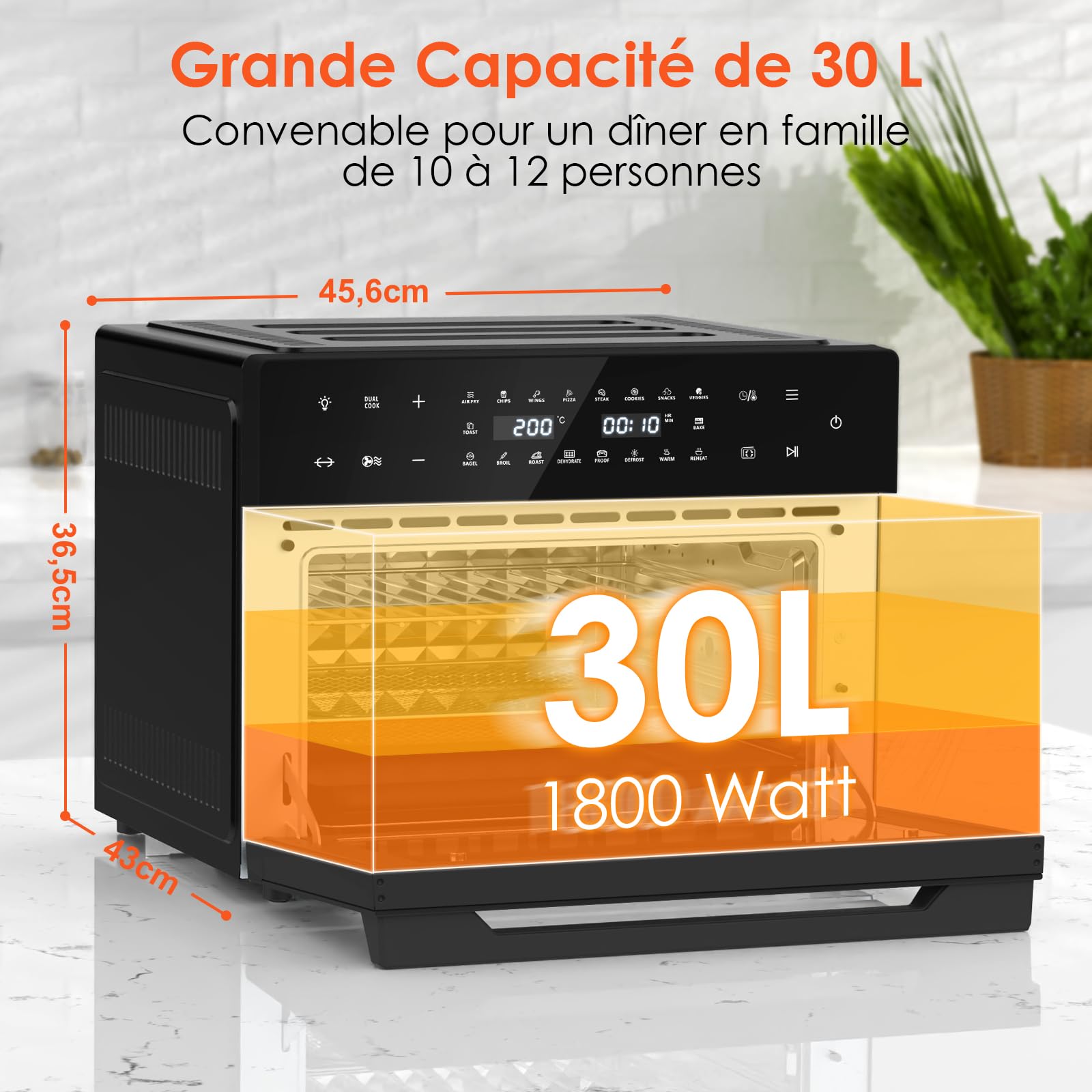 LLIVEKIT 30L Friteuse sans Huile avec Tournante Rôtissoire, 9 Accessoires | Air Fryer XXL 20 Programmes, Friteuse sans Huile avec Écran Tactile LED, Mini Four avce Livre de Recettes, 80°C-230°C