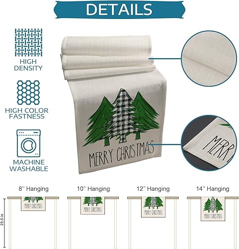 Miniatura 5 de Juego de 6 manteles individuales de árbol de Navidad con caminos de mesa de 90 pulgadas de largo, tapetes de lino y algodón para comedor, juego de