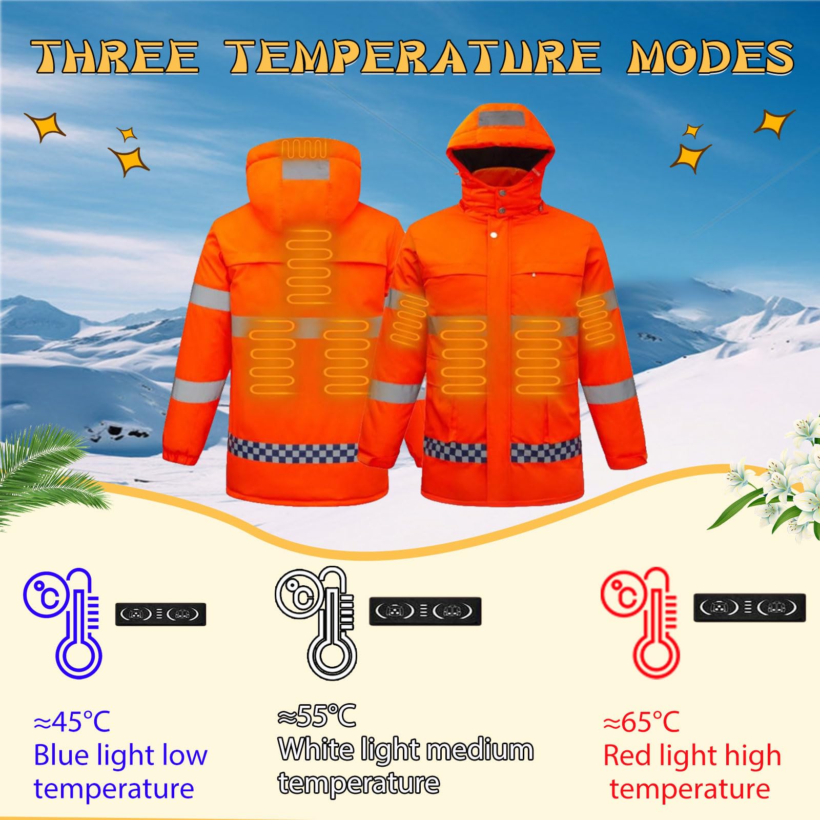 Chaqueta térmica Impermeable, Chaqueta calefactable, Chaqueta Reflectante, 8 Almohadillas térmicas, Chaqueta de Trabajo para Motociclismo, esquí y Actividades al Aire Libre.