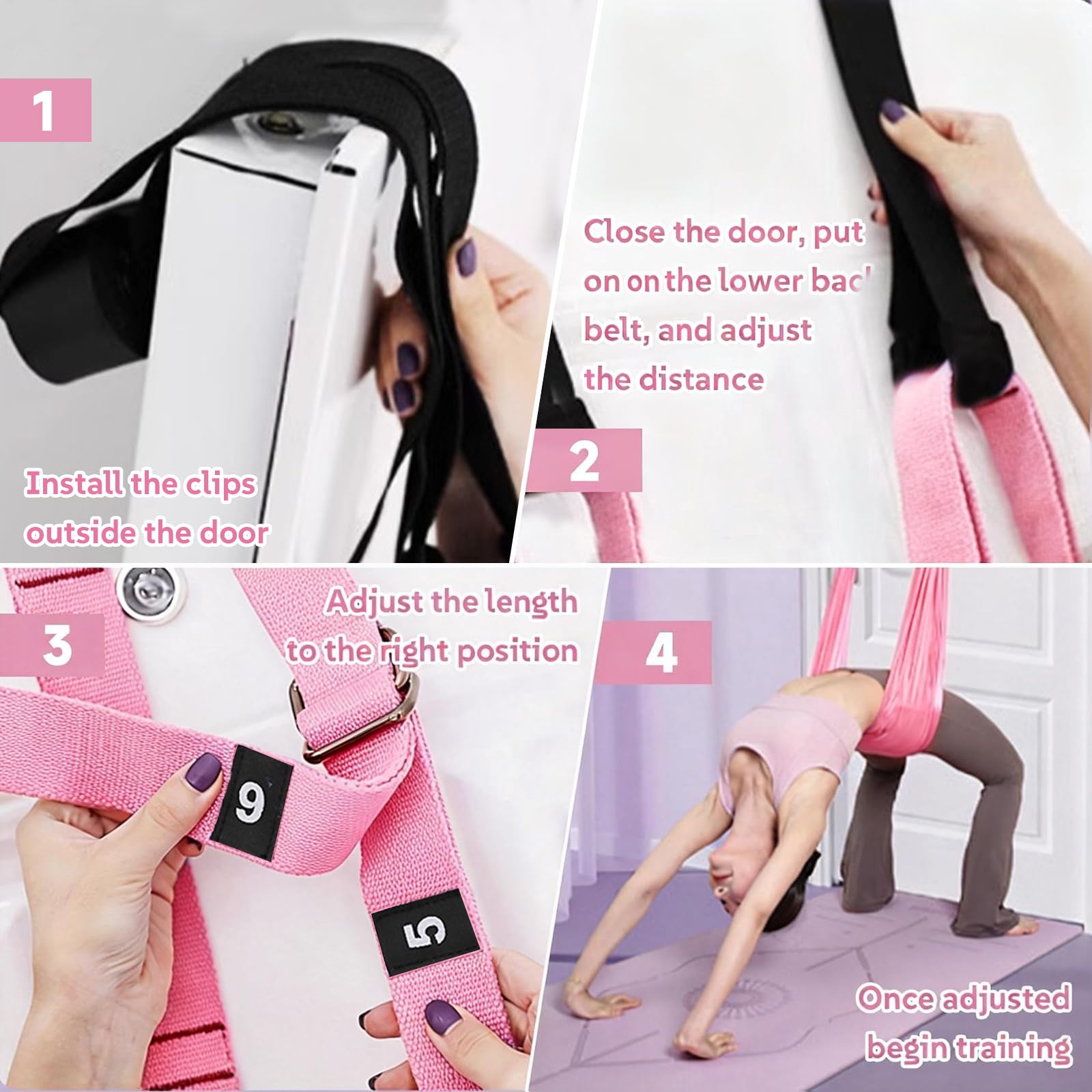 Yoga Dehnungsband, Verstellbarer Aerial Yogatuch Türrahmen, Yoga Tuch zum Aufhängen, Yogagurt Beinstretcher Stretching Band, für Ballett Pilates Gymnastik, Pilates, Fitn