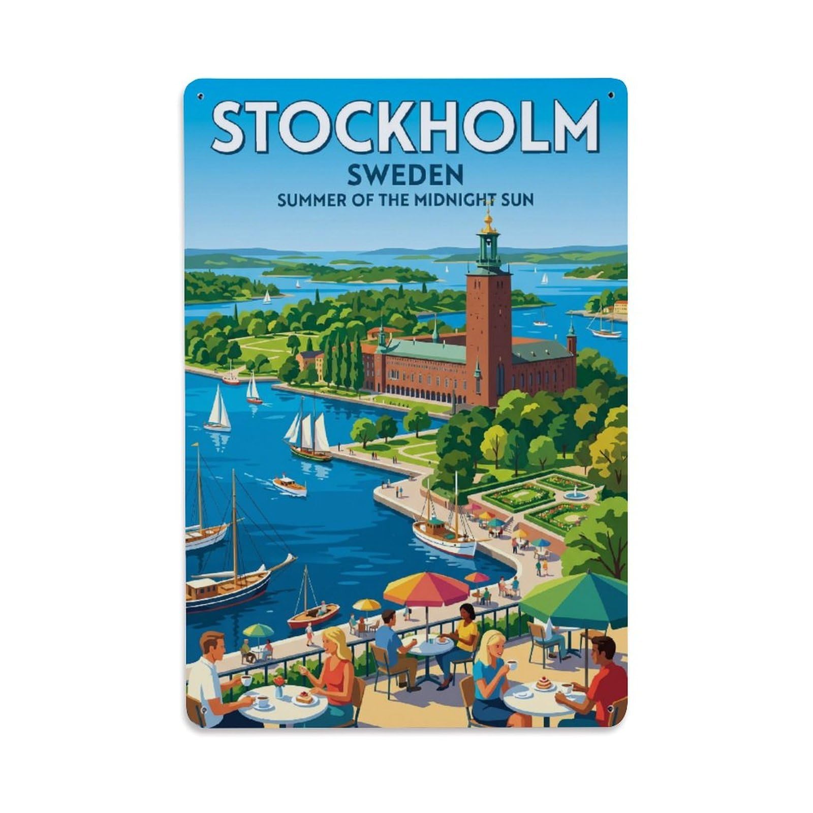 Olhnbad Style Archipelago Stockholm Sweden Vintage City Travel Metal Tin Sign