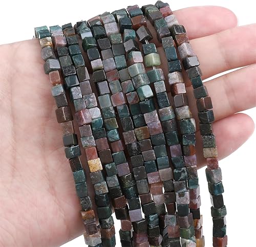 Miniatura 3 de Cuentas espaciadoras de cubo de ágata india natural, cuentas de piedra cuadrada suelta de 0.157 in para hacer joyas, 15.0 inhebra