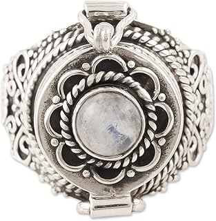 Natural Moonstone Poison Ring, 925 Sterling Silver, Openable Poison Ring, Locket Ring, Secret Message Ring, Medicine Ring, Secret Box Ring, Mother Day Gifts, Boho Statement Jewelry, Poison Jewelry