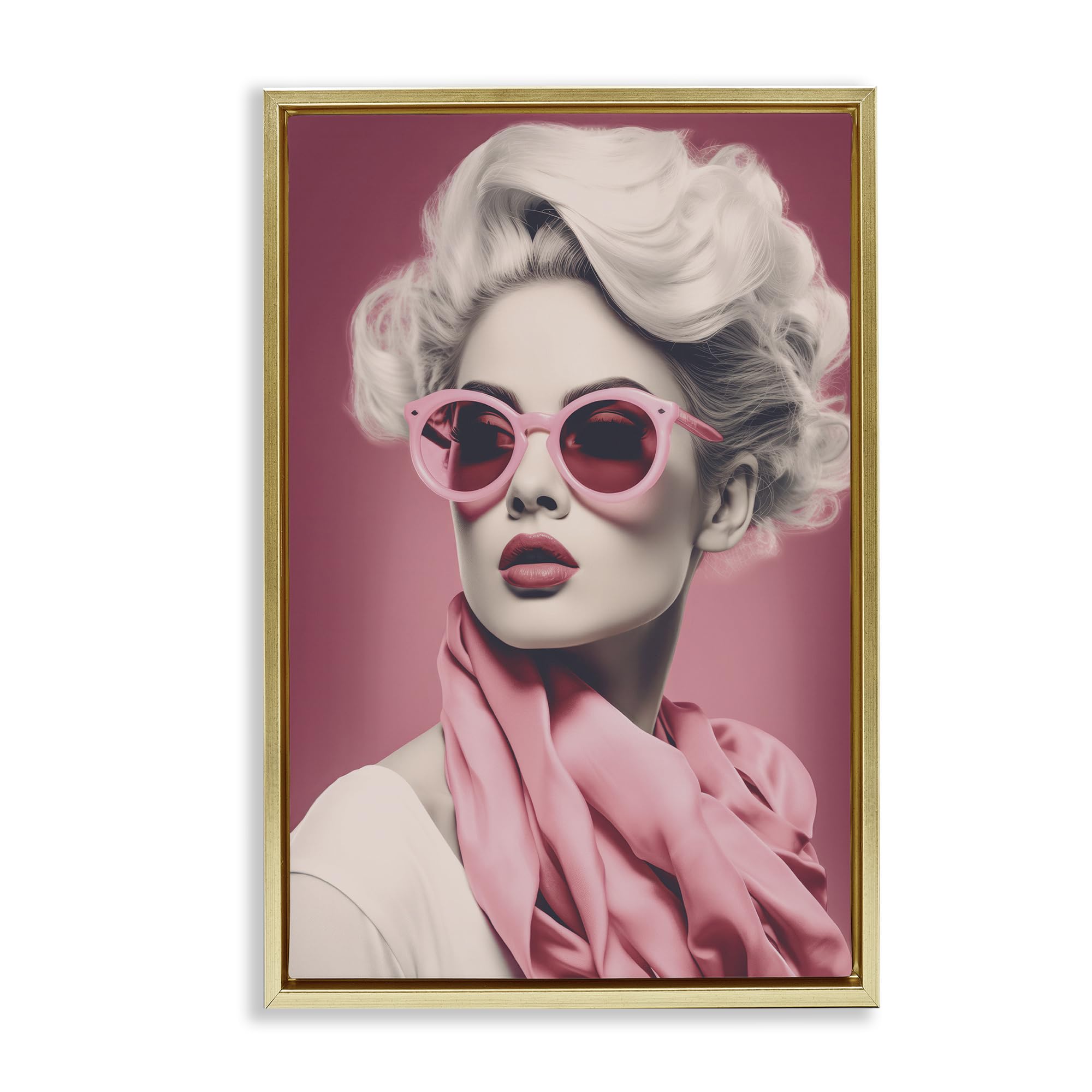Stupell Industries 'Iconic Retro Chic Portrait', Floating Frame Canvas Art, Gold, 17 x 25 Inches, Easy to Hang and Sturdy, Made in USA, by Andrea Haase