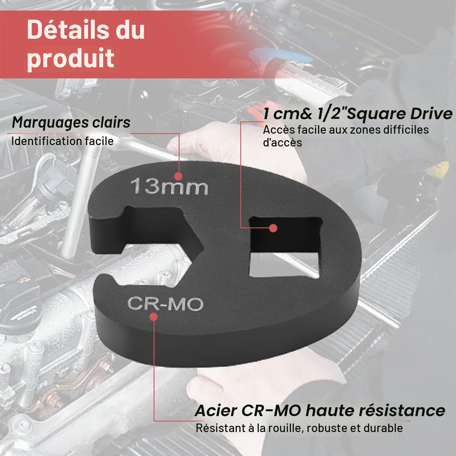 Jeu de 19 clés à pied de coq - Clé à molette - Clé à fourche - Clé plate - Entraînement carré extérieur 1/2" 3/8" - 8-32 mm - Acier CR-MO métrique