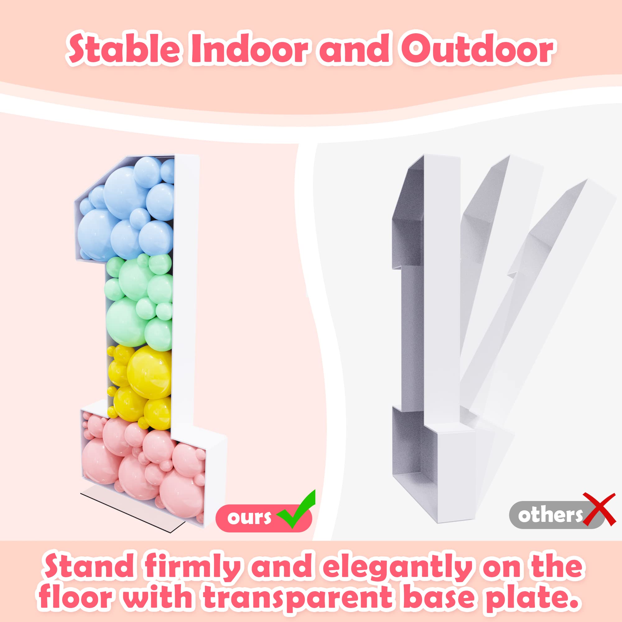 Asee’m 4FT Marquee Numbers Mosaic Frame Number 1 Large Light Up Pre-Cut Big Foam Board Backdrop Decorations for Party, Birthday, Baby Shower, Wedding Balloon Decor