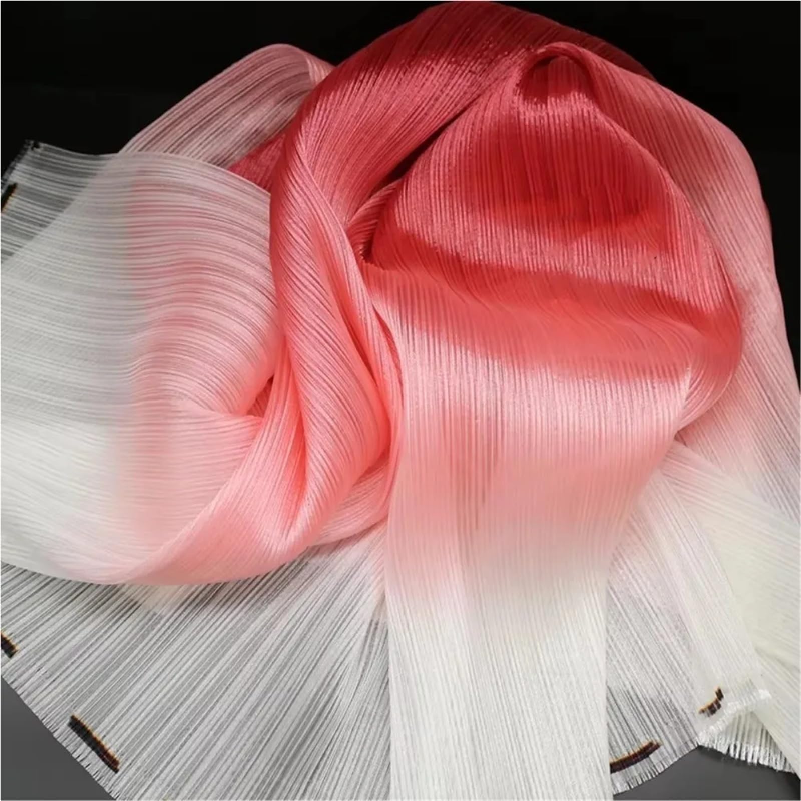 Gradient Color Pleated Texture Fabric DIY Handmade Organza Mesh Fabric Bright Designer Fabric Wedding Background Fabric for Sewing(Red)