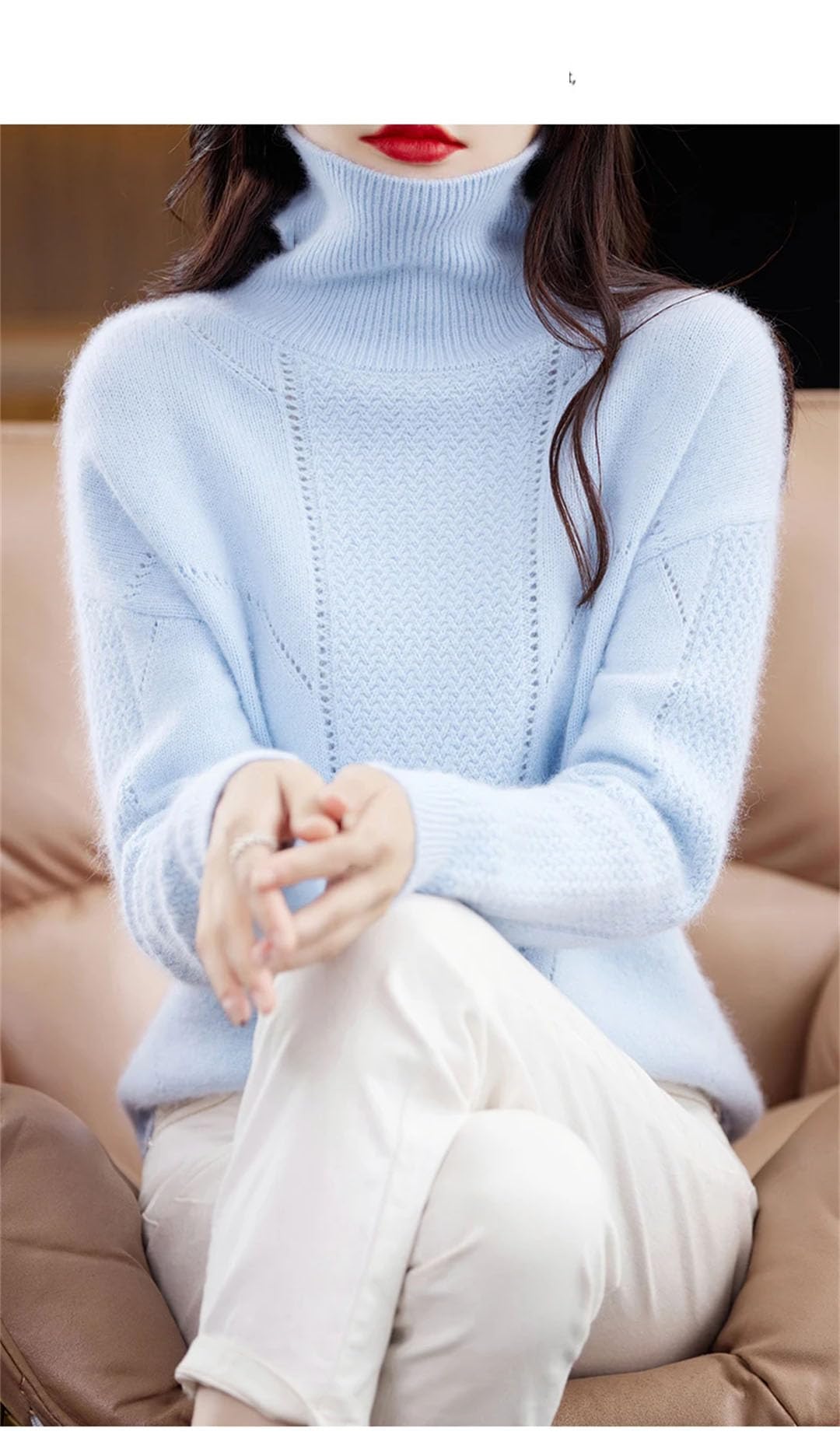 Vogrtcc Maglione da Donna Autunno Inverno Cashmere Collo Alto Top in Maglia Lavorato A Maglia Tinta Unita Cavo