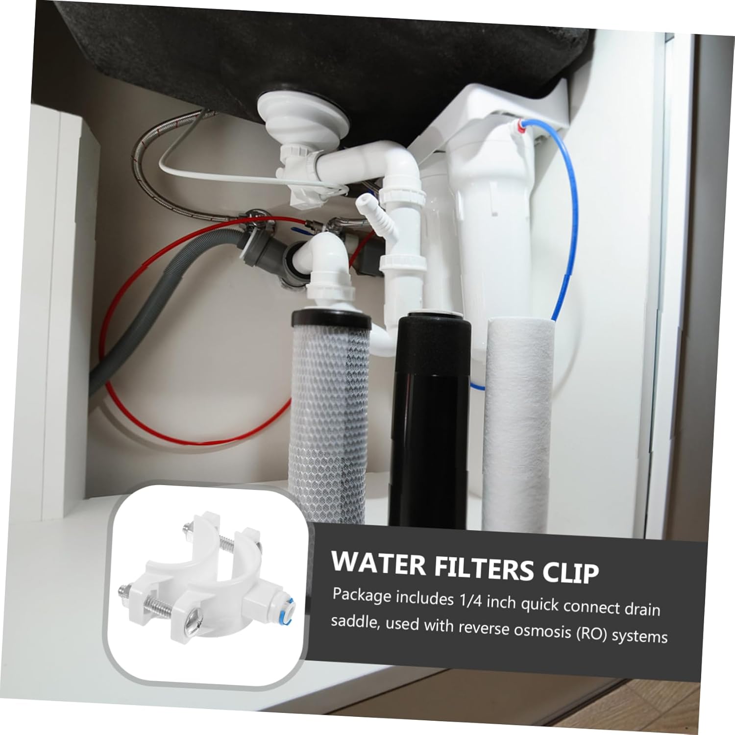 OSALADI Ro Water Filters Drain Saddle Valve with 1/4 Inch Quick Connect Plastic Water Filters Valve Clamp for Reverse Osmosis Ro System Water Filter White