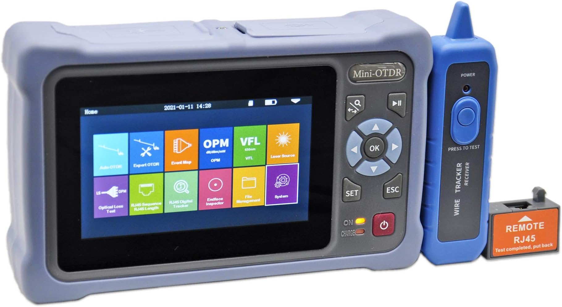 Mini OTDR Fiber Optic Tester 1310/1550nm 26/24dB SM - 4.3" Touchscreen Optical Time Domain Reflectometer, Built-in VFL OPM OLS Event Map, 11-in-1 Complete Test Kit for FTTH Networks