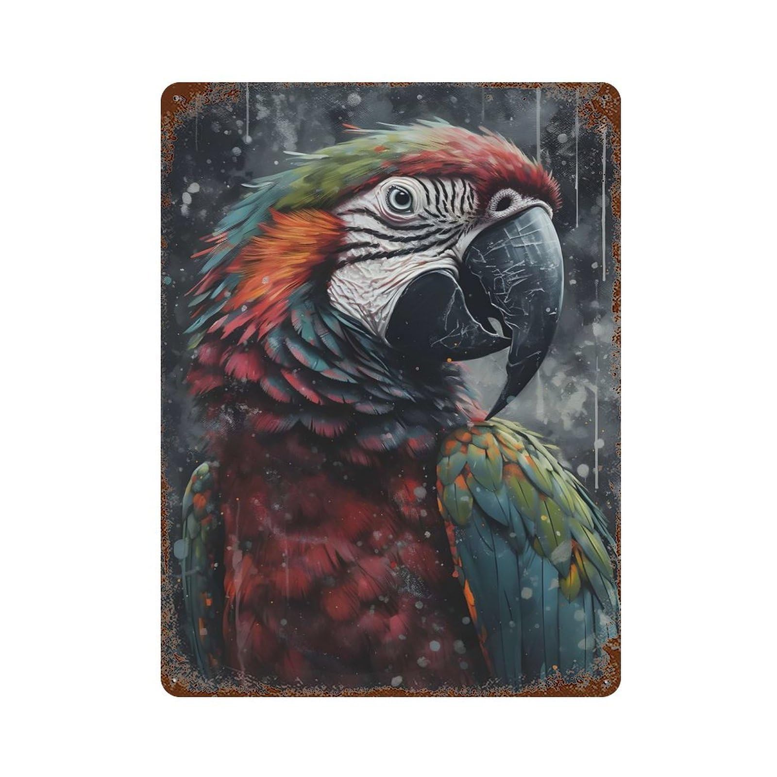 Distressed Metal Wall Sign Colorful Parrot Portrait 15.7"x11.8", Vintage Wall Decor for Garage, Bar And Workshop Decor