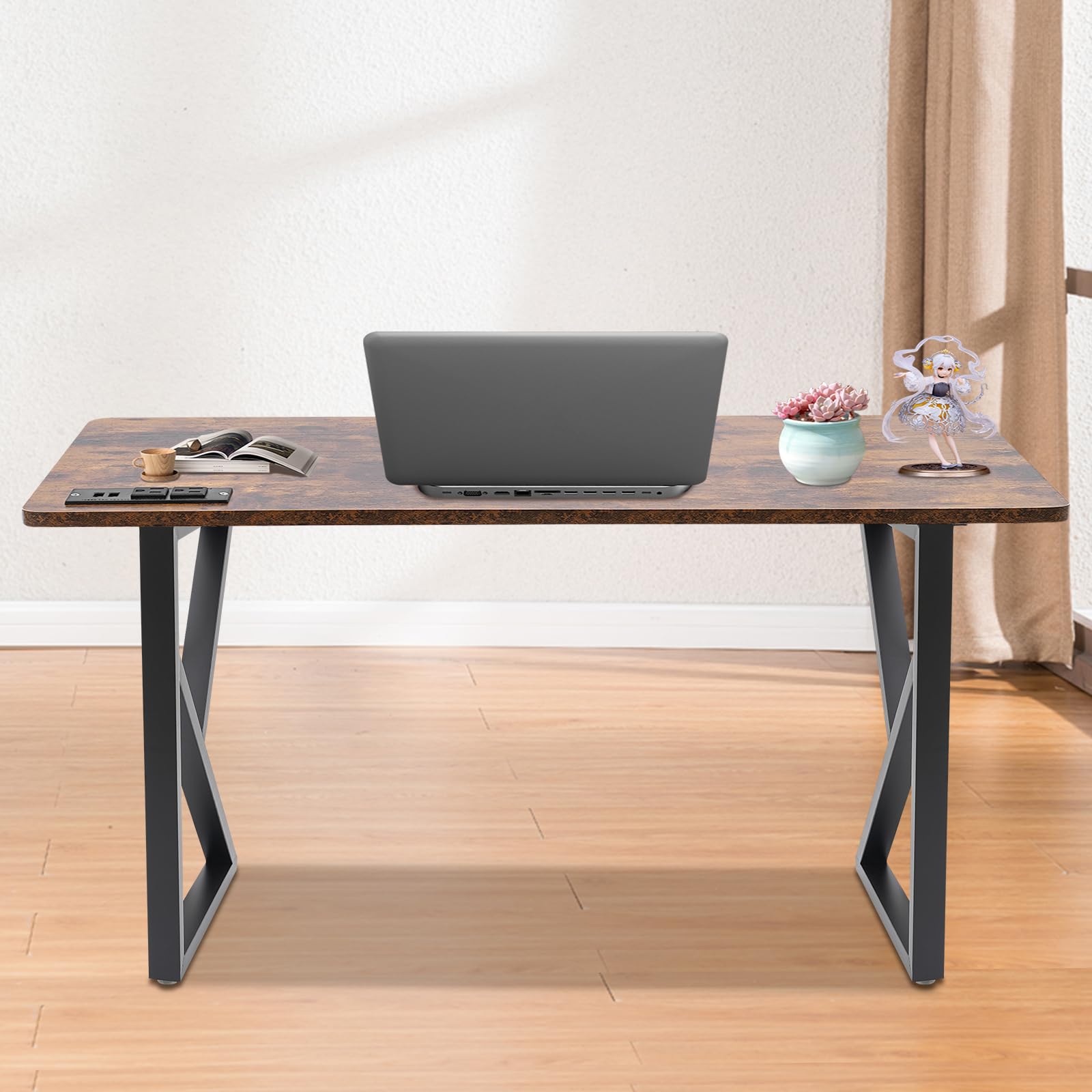 Lot de 2 pieds de table en métal en forme de K - Pieds de table stables en fer - Hauteur réglable - Revêtement par poudre noir - Charge maximale : 200 kg par lot - Idéal pour les tables de bricolage