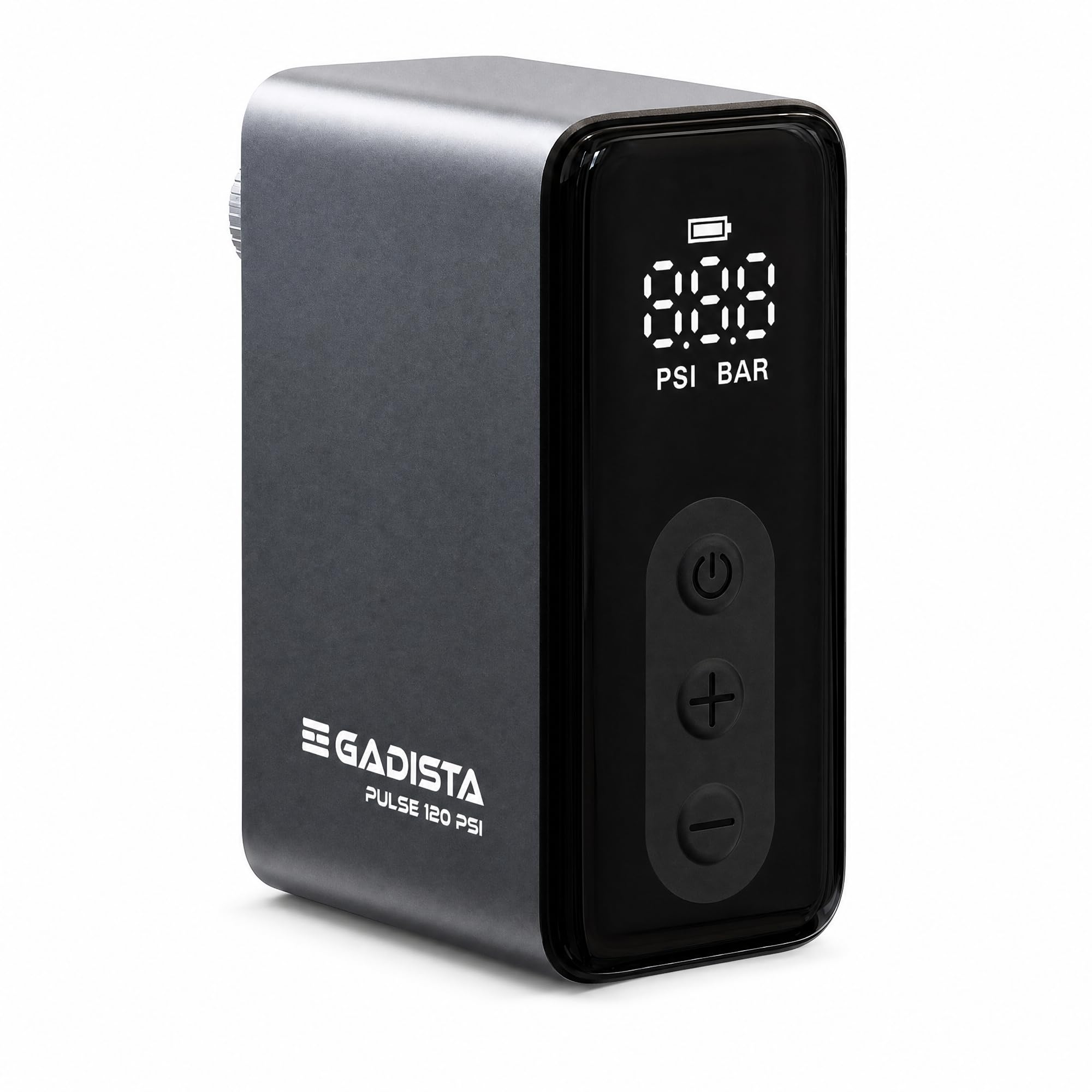 GADISTA Mini Pompe à Vélo Électrique 120 PSI - Gonfleur Électrique Portable sans Fil, Écran Numérique PSI/Bar, Arrêt Automatique, Valves Presta & Schrader + Ballons, USB-C, 143 g