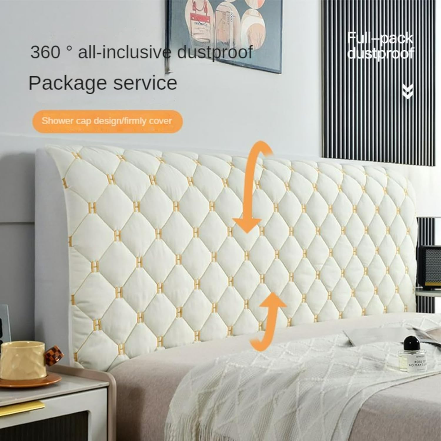 EFELIM Velvet Headboard Cover Full Queen King Size, Quilted Bed Headboard Slipcover Thicken Dustproof Protector Cover for Bedroom Decor Washable (Black,210cm/82in)