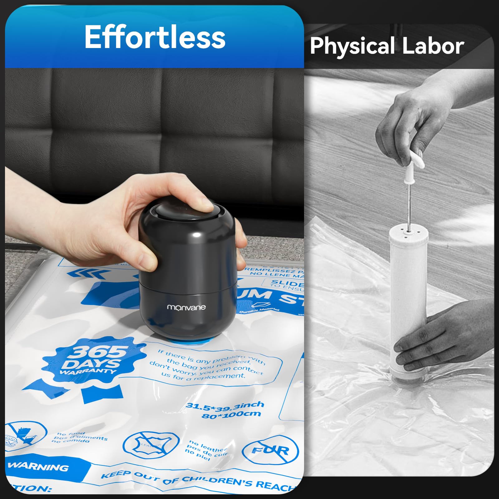 Vacuum Bag Electric Air Pump - Portable Vacuum Pump for Space Storage Bags Powerful Compression Pump for Clothes Blankets (Wired) - Image 3