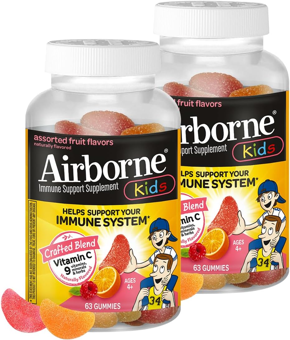Kids 500mg Vitamin C Gummies, Kids Immune Support Zinc Gummies with Powerful Antioxidants VIT C & E - 63 Gummies, Assorted Fruit Flavor (Pack of 2)