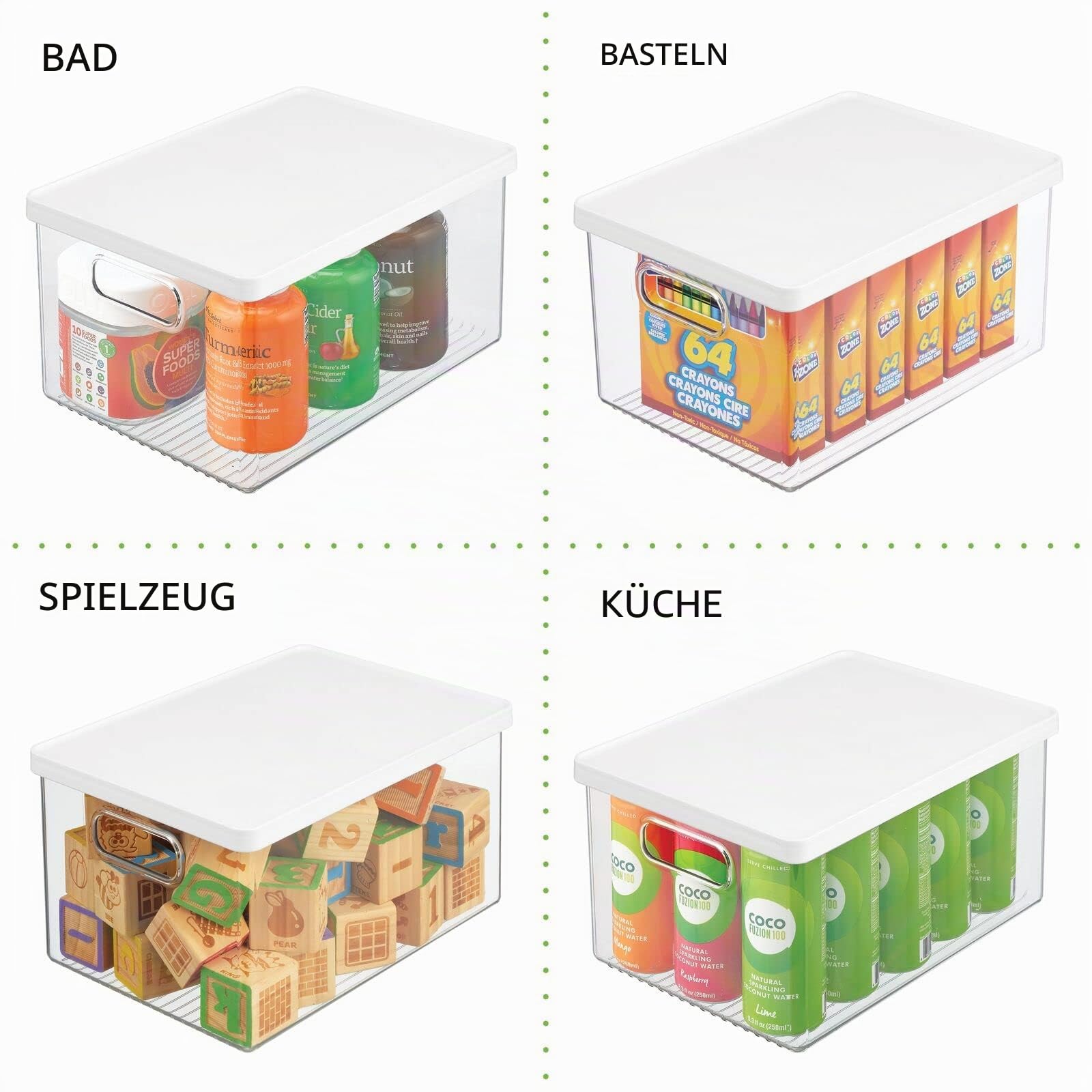 mDesign 4er-Set Kühlschrankbox – Kühlschrank Vorratsdose mit Griffen und abnehmbarem Deckel – lebensmittelechte Aufbewahrungsbox aus Kunststoff für Küche und Speisekammer – durchsichtig/weiß