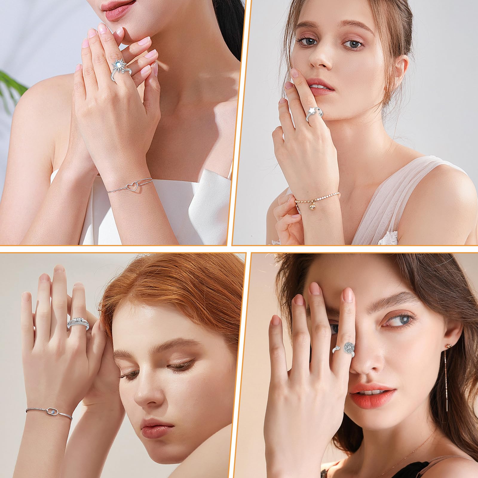 12 Pezzi Di Anello Antistress Donna Regolabili Anello Antistress Anxiety Ring Per Alleviare La Pressione Unisex Con Sacchetto Di Velluto Nero