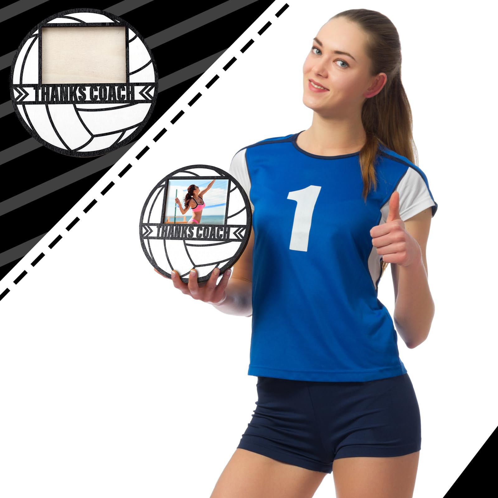 RattanView Sport Ball Picture Frame 4 x 6 Signable Thanks Coach Picture Frame with Pen Coaches Appreciation Photo Tabletop for Home Table Decorations Coach Team Birthday Gifts(White,Volleyball,Round)