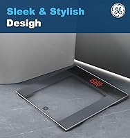 Vista 6 de Báscula de baño GE para peso corporal: báscula digital altamente precisa con vidrio templado transparente, plataforma grande de 11.8", pantalla LED