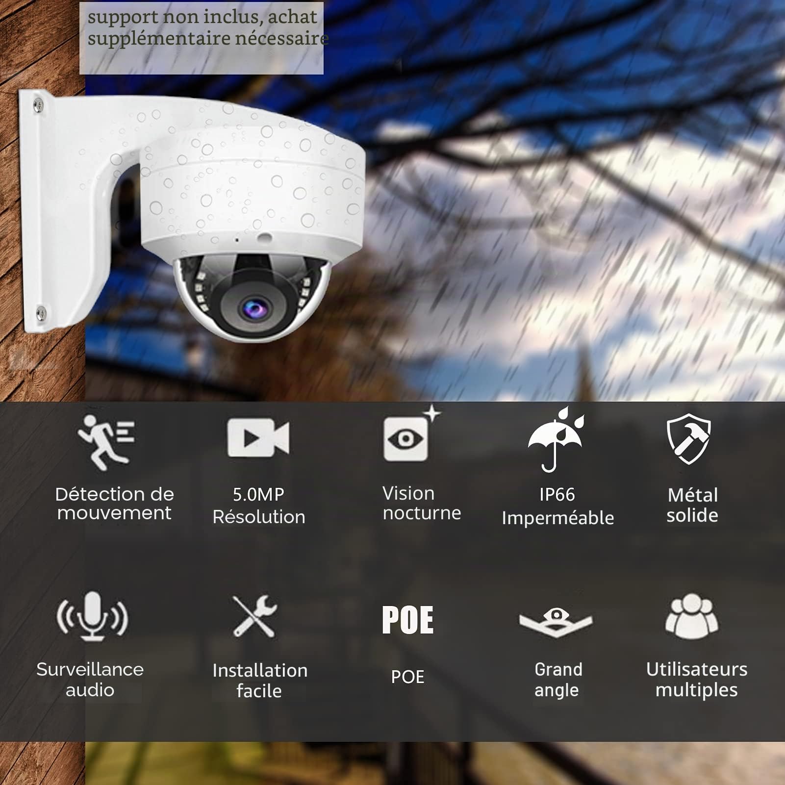 WiTi Caméra IP PoE 5 MP, caméra de Surveillance dôme de sécurité avec Microphone Audio, Objectif Grand Angle 2,8 mm, détection de Mouvement,métal Massif IP66(Pas PTZ)