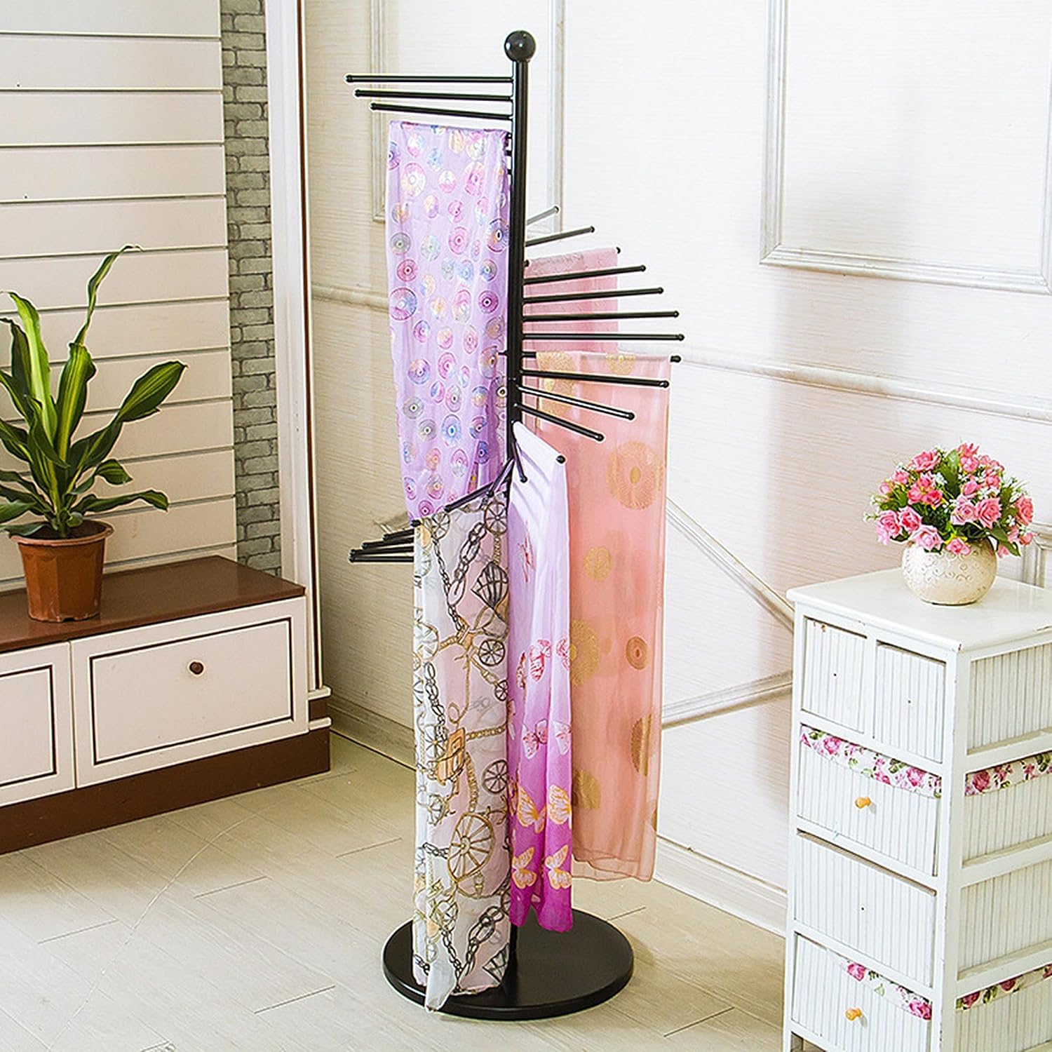 UWYTGF Freestanding Scarf Display Rack Hanging Towel Holder Drying Rack,Modern Standing Towel Stand,for Home Commercial Use,Black