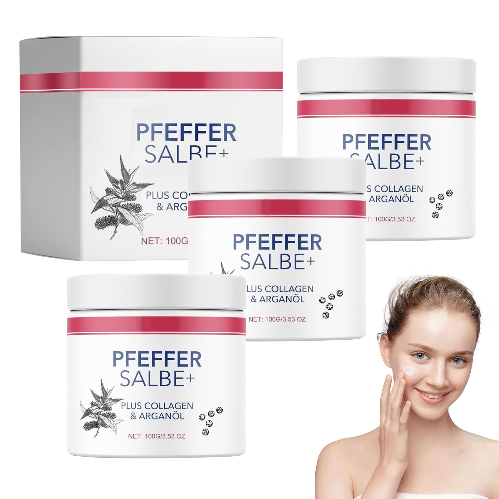 Thoquene 3 Stück 100 g pfeffersalbe Plus zum Bräunen, Aktiv Pfeffer Salbe mit Collagen & Arganöl