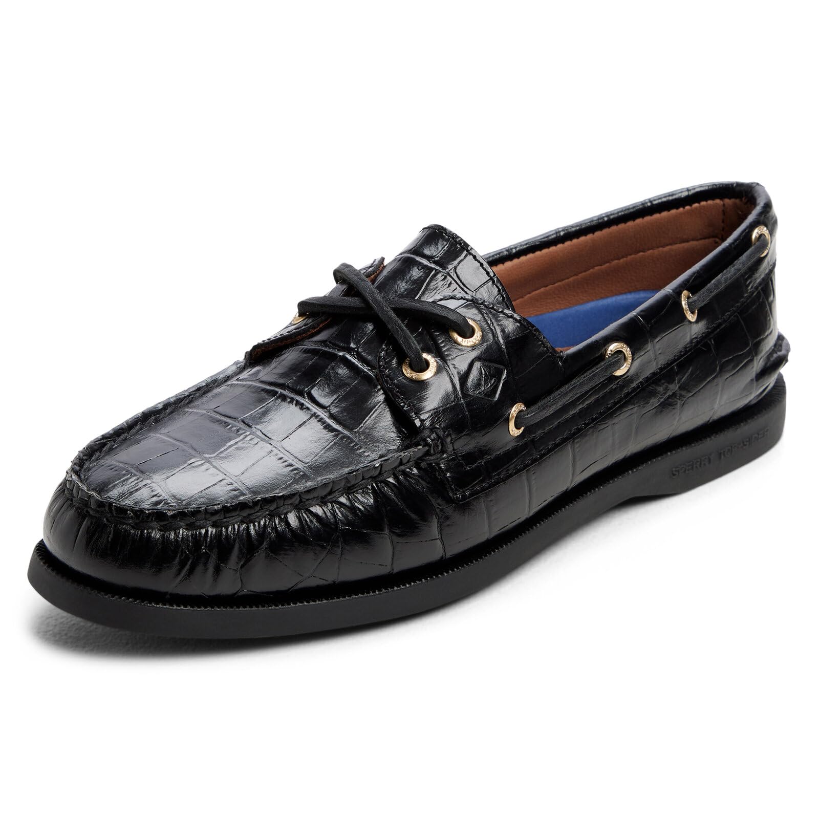 Sperry Female Authentic 2 Eye Boat Shoe, Black, 7.5