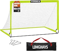 LOMGWAYS Foldable Soccer Goal for Kids & Youth - 6.6x3.3ft Portable Net with Carry Bag & Stakes - Indoor Outdoor Practice