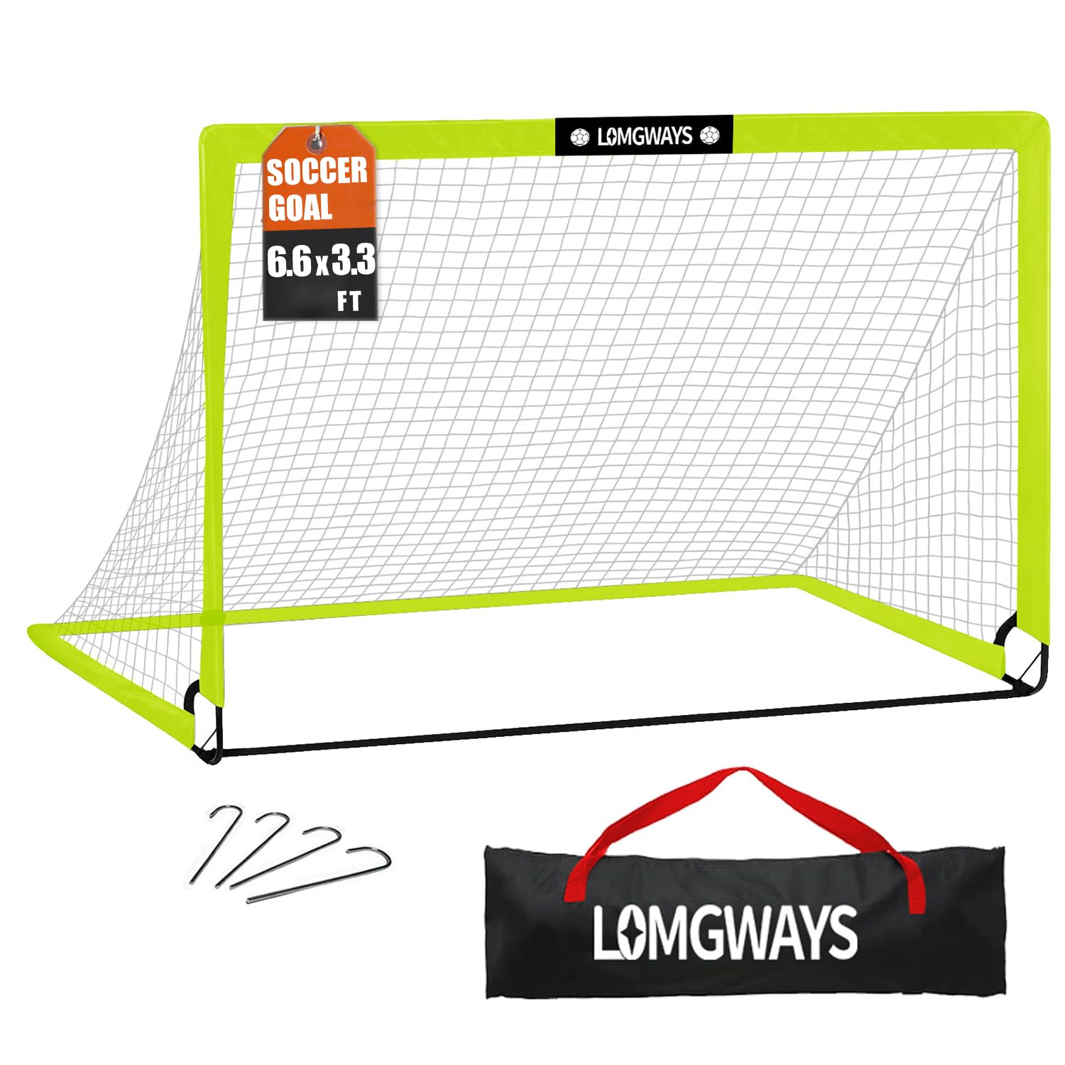 LOMGWAYS Soccer Goal for Kids + Youth with Carry Bag for Practice &amp; Games