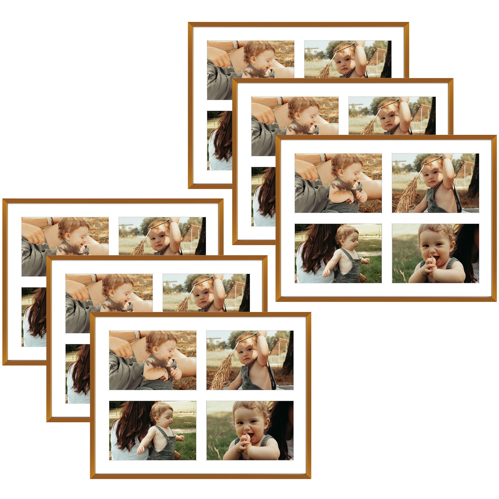 Golden State Art, 5x7 Aluminum Collage Frame, Displays 7x5 Pictures With 4 Openings Mat or One 12x16 Photo, Real Glass, Portrait/Landscape Wall Display, Bronze, 6 Pack